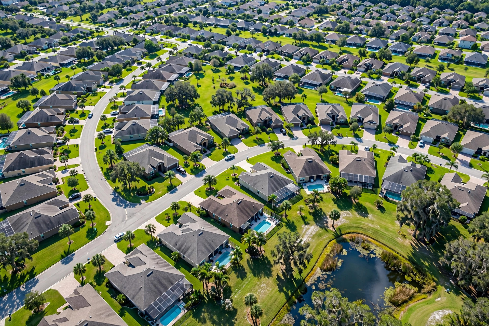 Aerial view of Orlando neighborhood rooftops