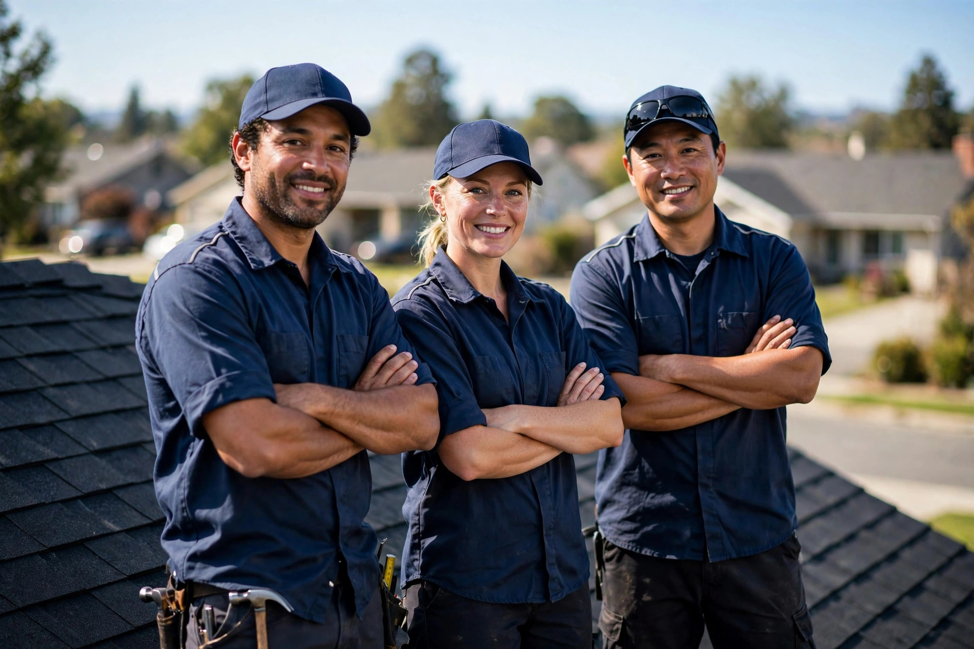 The Harborline roofing crew on a finished roof in Jacksonville