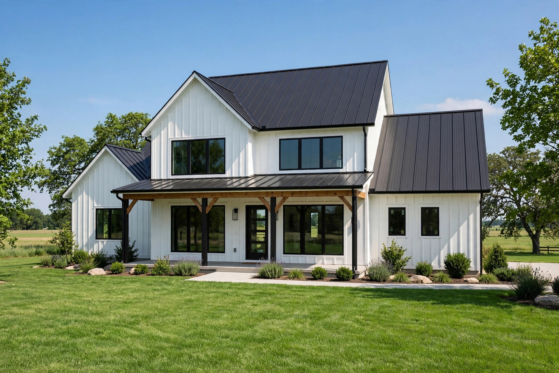 Modern farmhouse with a standing-seam metal roof